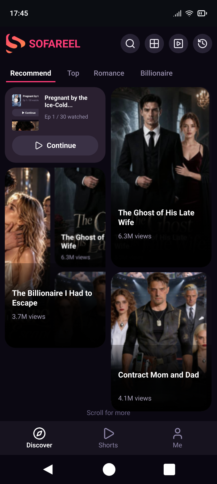 SofaReel Discover screen preview