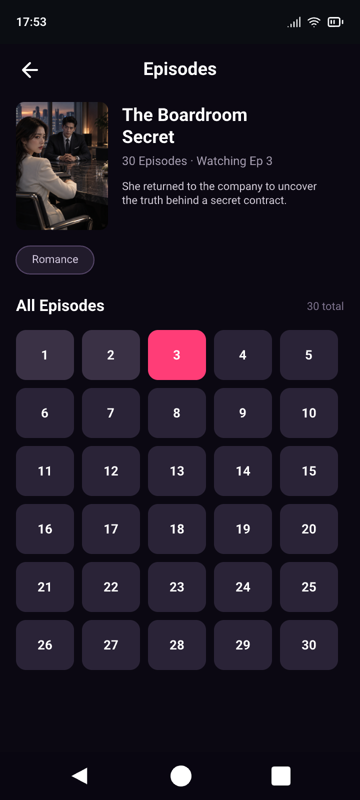Drama details and episode selection